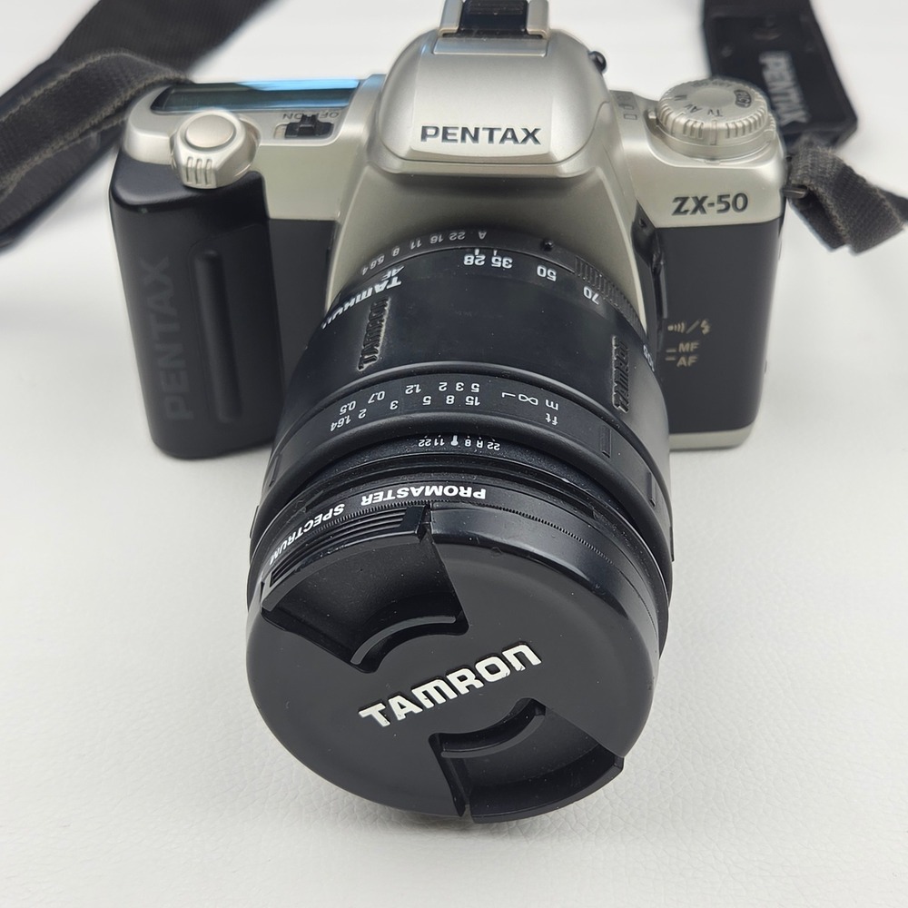 Pentax ZX-50 35mm SLR Film Camera w/ Tamron 28-105mm AF Lens & Date Back